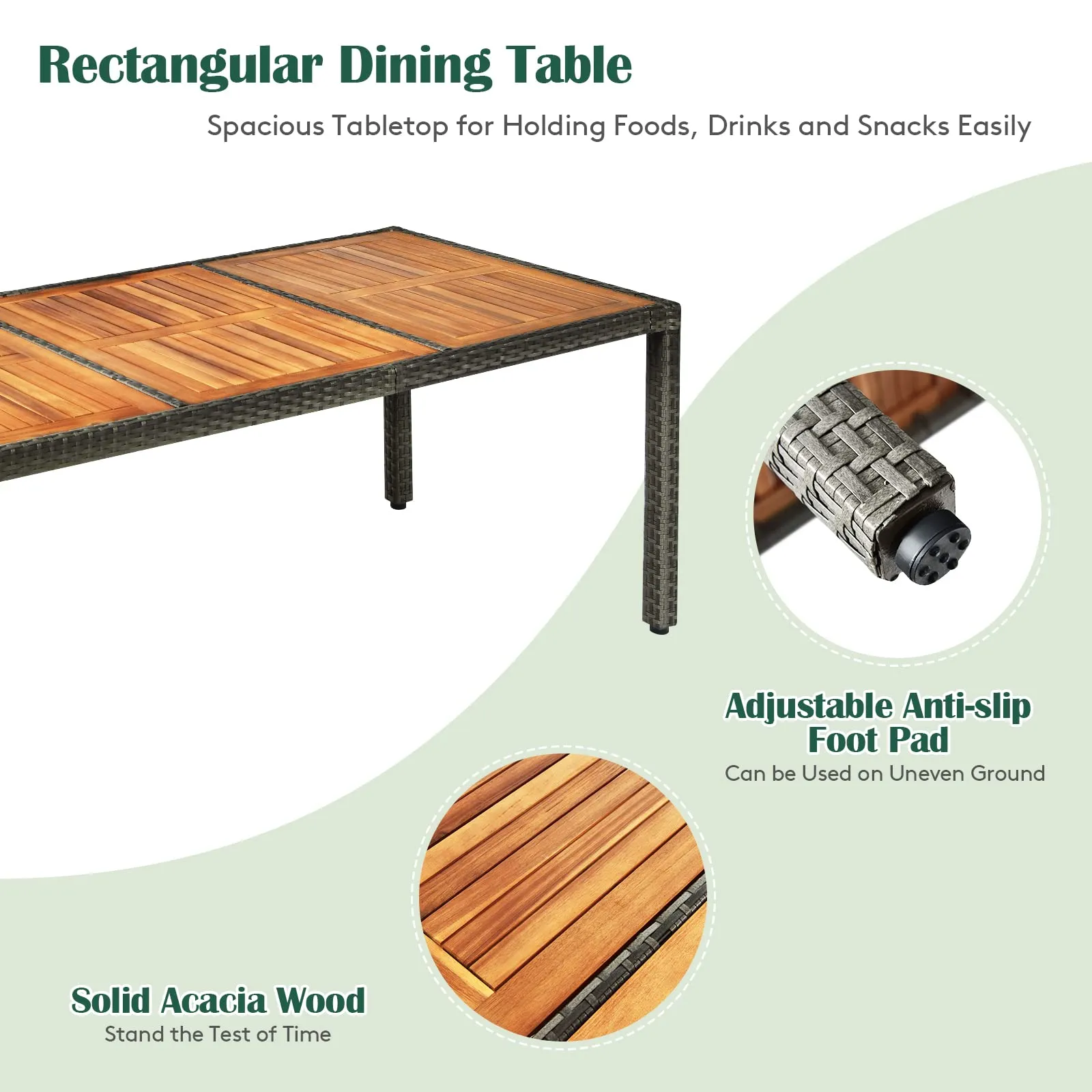 Tangkula 9 Pieces Patio Dining Set, , Outdoor Acacia Wood & Rattan Furniture Set with Cushions, Table & 8 Chairs