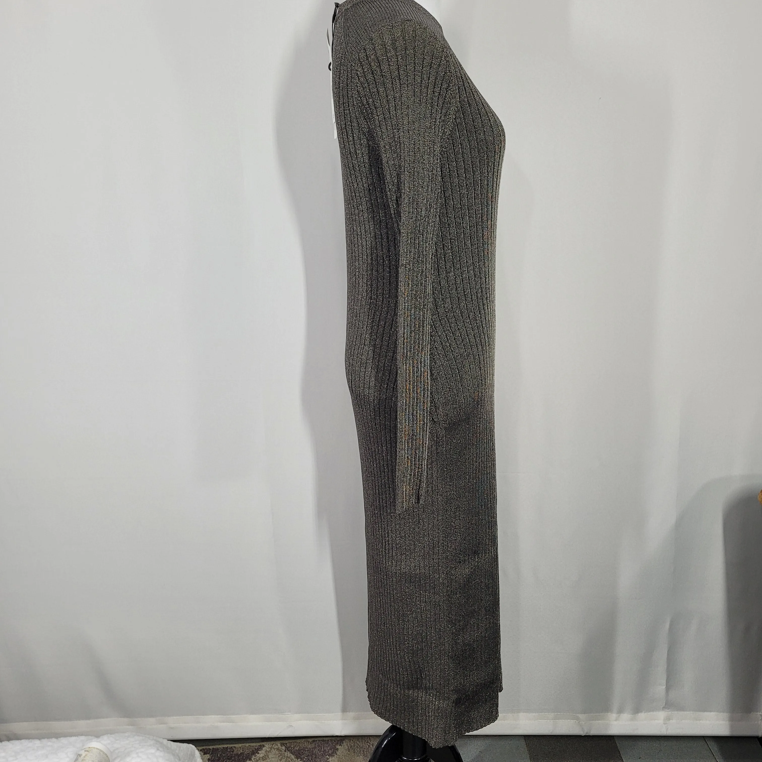 Ted Baker Sayrah Metallic Midi Ribbed Knit Dark Green Dress Size 3 (8)