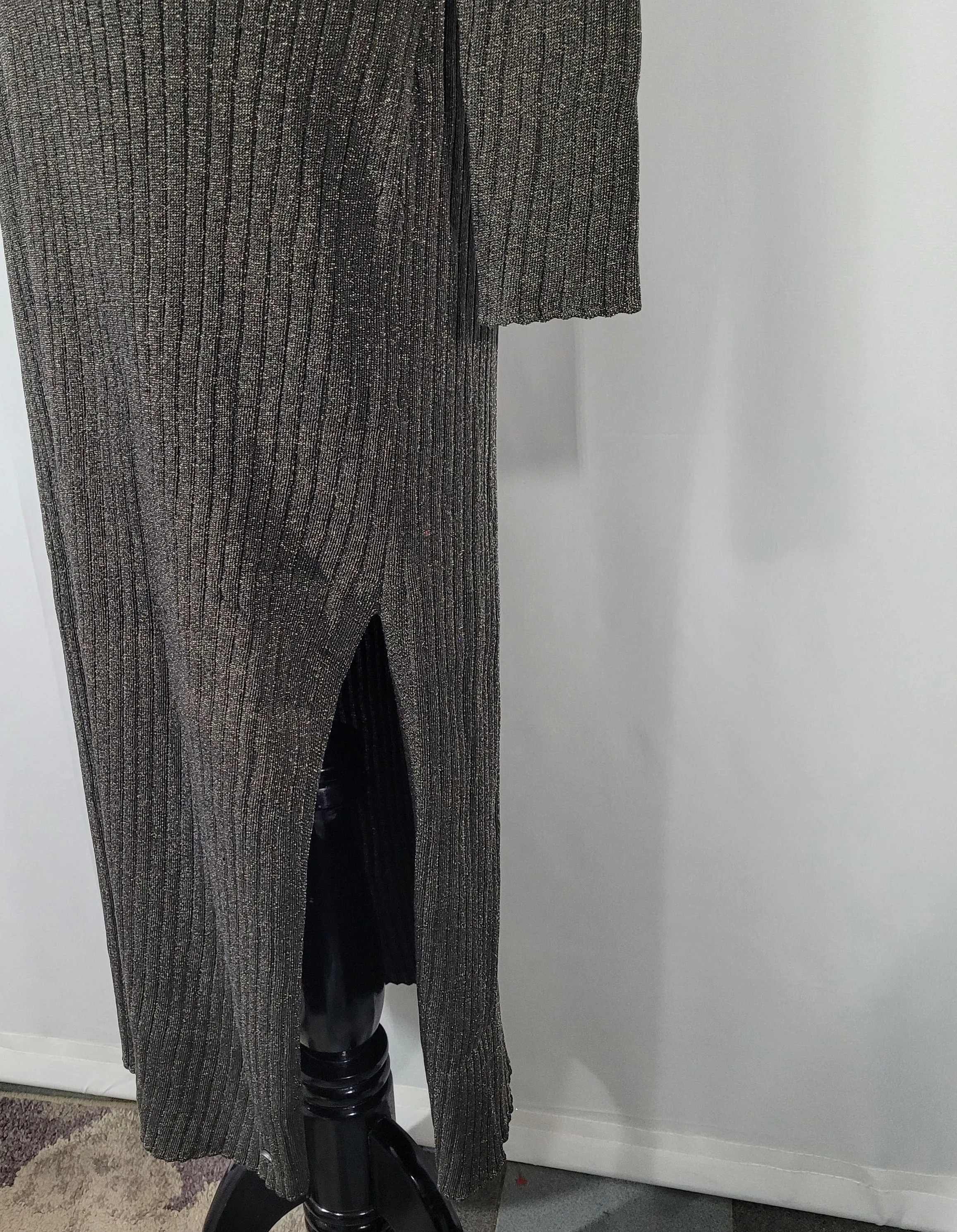 Ted Baker Sayrah Metallic Midi Ribbed Knit Dark Green Dress Size 3 (8)