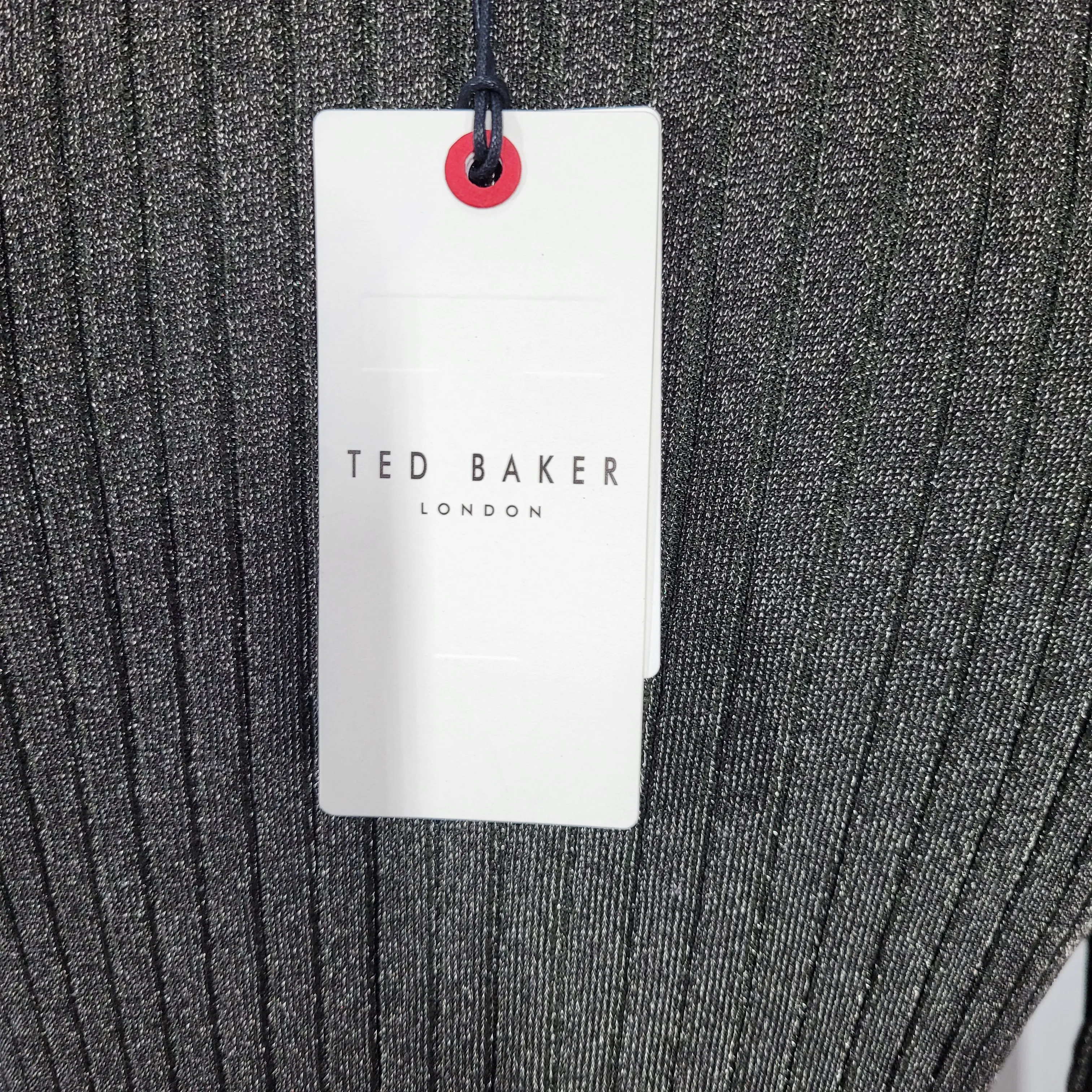 Ted Baker Sayrah Metallic Midi Ribbed Knit Dark Green Dress Size 3 (8)
