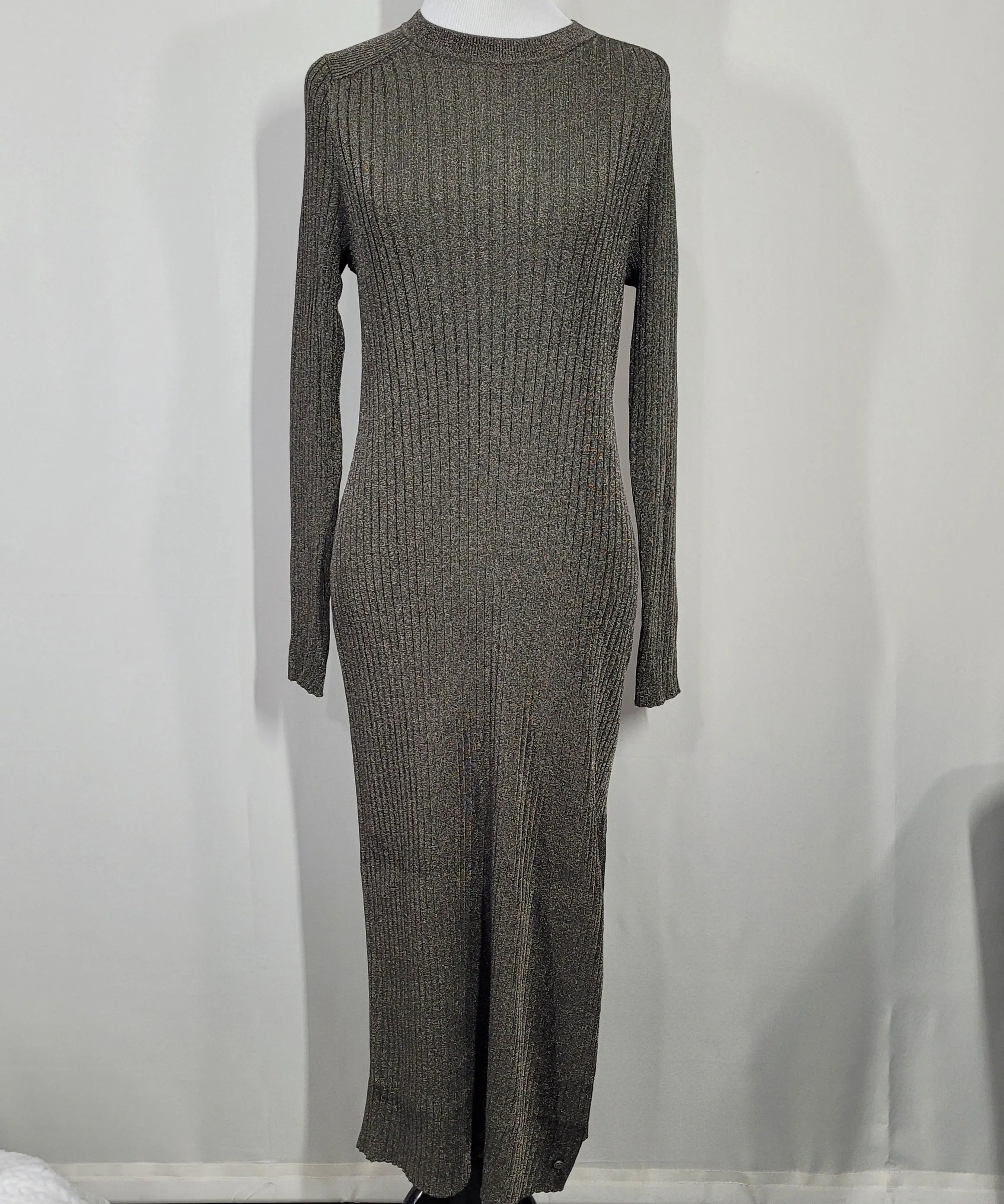 Ted Baker Sayrah Metallic Midi Ribbed Knit Dark Green Dress Size 3 (8)