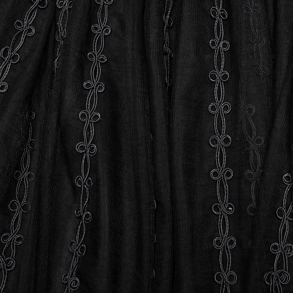 Women's Gothic Floral Embroidered Mesh Sheer Skirt Black