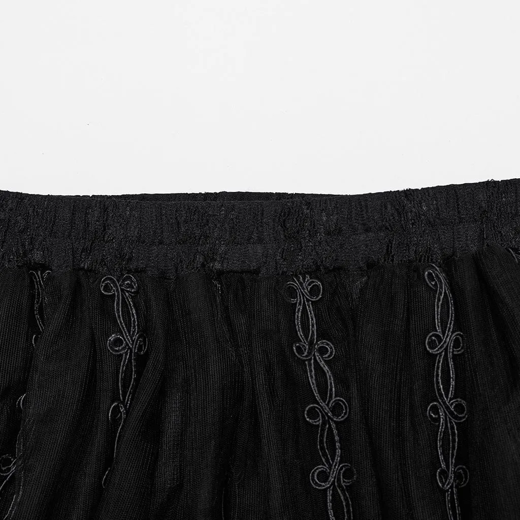Women's Gothic Floral Embroidered Mesh Sheer Skirt Black