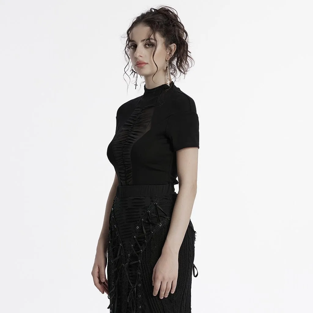 Women's Gothic Stand Collar Mesh Splice Shirt
