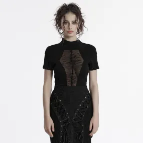 Women's Gothic Stand Collar Mesh Splice Shirt