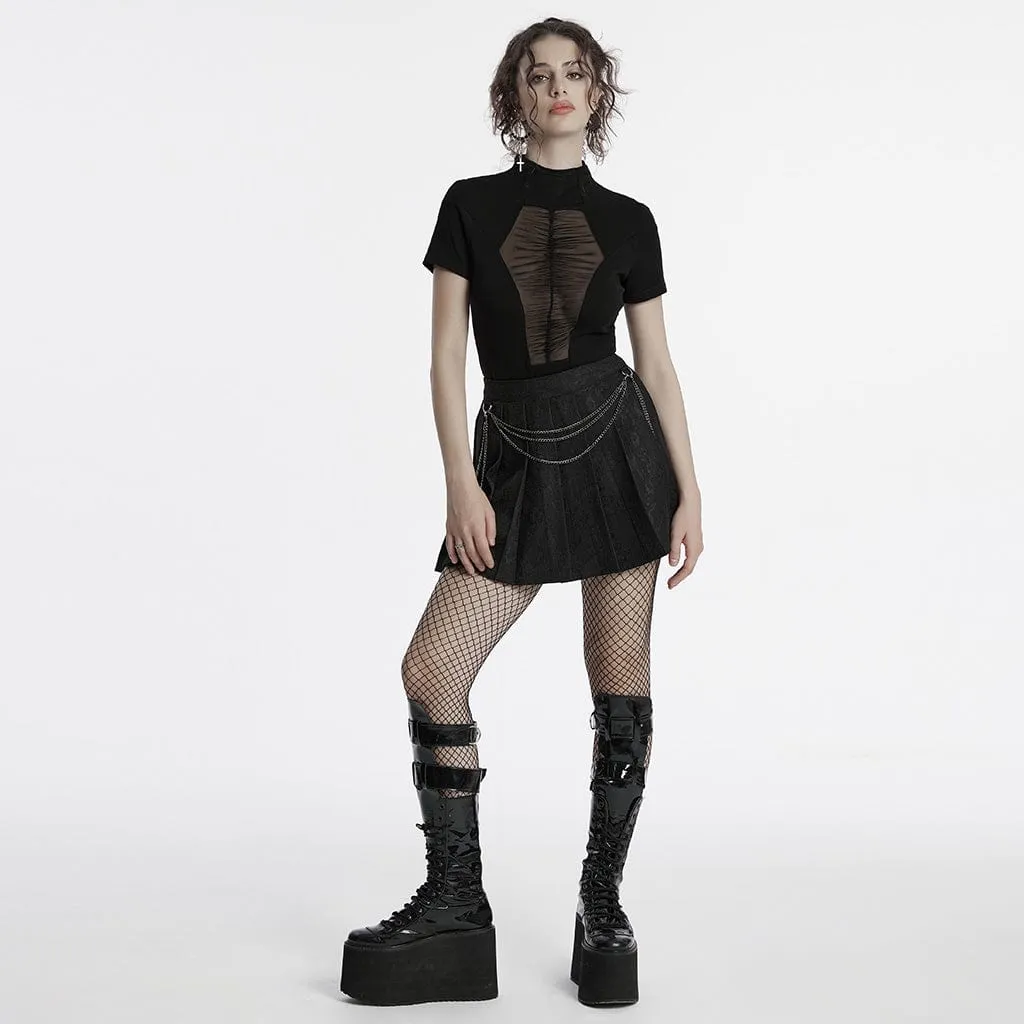 Women's Gothic Stand Collar Mesh Splice Shirt