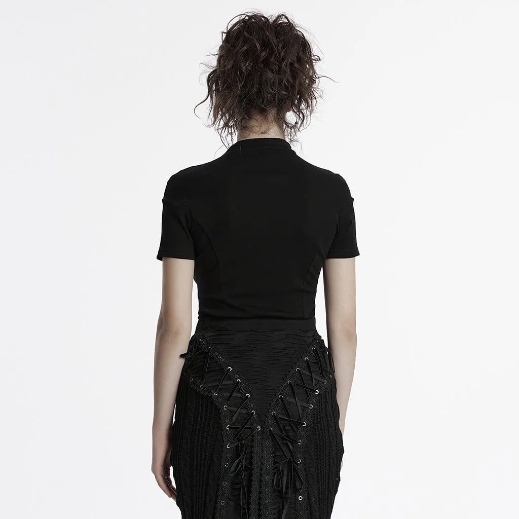 Women's Gothic Stand Collar Mesh Splice Shirt