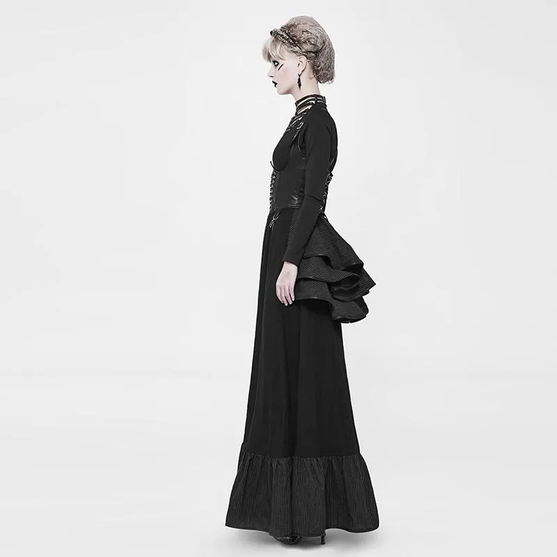 Women's Punk Strap Detailed Long Skirt